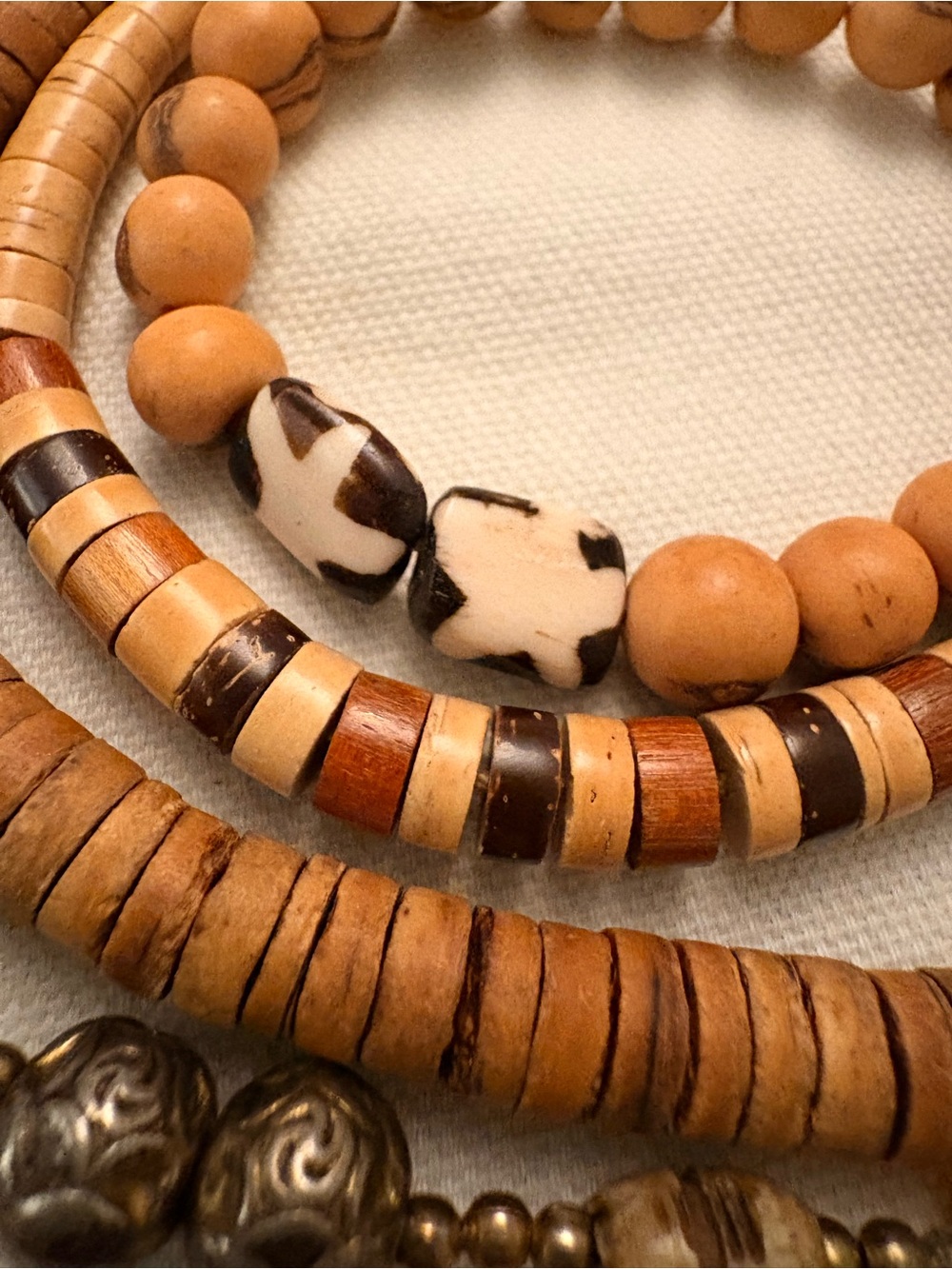 4-pc Boho Wood, Bone & More Beaded Necklace & Bracelet Bundle - Picture 4 of 7
